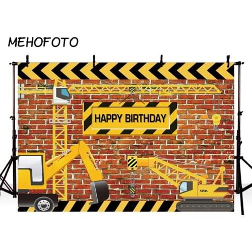 MEHOFOTO Background for Birthday Photography Construction Party Banner Decor Brick Wall Backdrop Dump Truck Boy Photo Studio