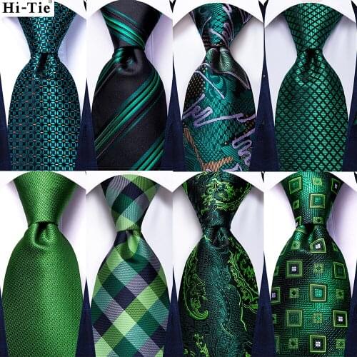 Mens Teal Green Tie Floral Paisley Silk Wedding Necktie Pocket Square Set Party Business Fashion Designer Dropshipping Hi-Tie