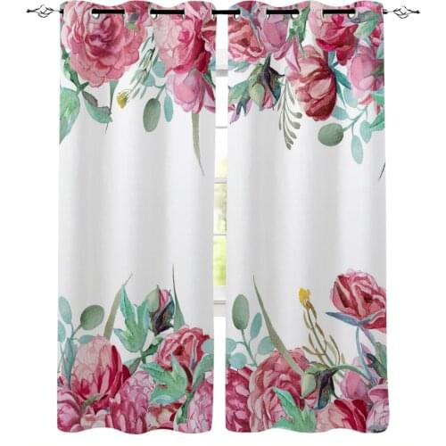 Red Peony Flower Watercolor Painting Plant Curtains for Living Room Bedroom Kitchen Home Supplies Ready-made Window Curtains