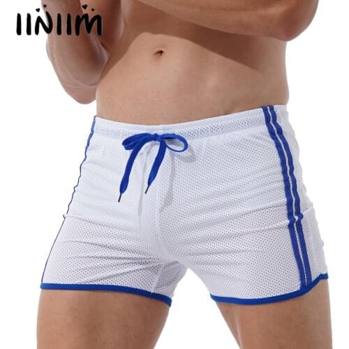 Swimwear Hollow Out Quick Drying Trunks for Men Swimsuit Beach Shorts Drawstring Elastic Waistband Briefs Fitness Sports Short