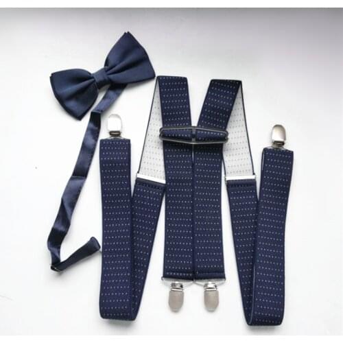 LB066- Adult supenders and bowtie sets 3.5 width Dot Strap big size X-back suspender bow tie set for Men Women Wedding