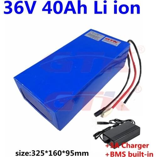 36v 40ah lithium battery pack bms 10S 36v 40AH li ion bateria for 1800W electric karts solar system bicycles scooter+5A Charger