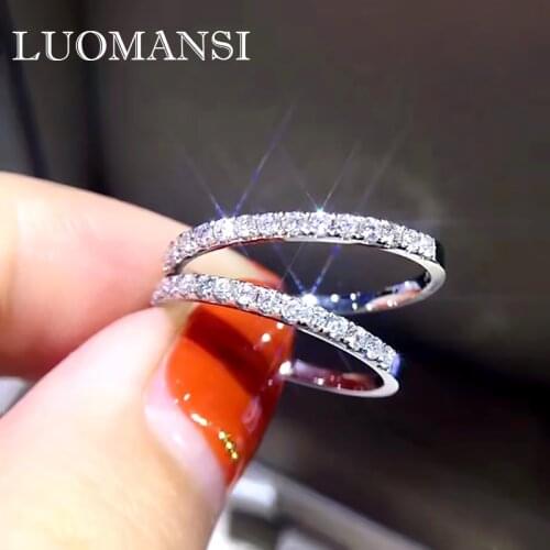 Luomansi Fine Jewelry 100% s925 Sterling Silver Zirconium Diamond Ring Womens Party Ring