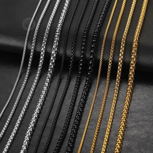 Mens Womens Round Box Chain Stainless Steel Necklace Gold Silver Color Chain for Men Fashion Jewelry 2-5mm 18-36inch DKN655
