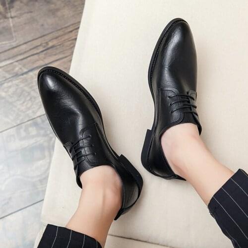 Black Formal Oxford All-match Shoes For Men Office Wedding Flats Genuine Leather Pointed Toe Mens Dress Shoes 2021Oxford