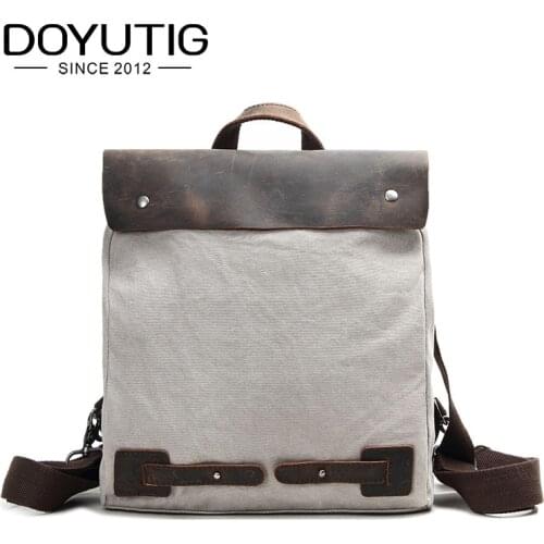 Free Shipping Men Canvas Vintage Backpacks Simple Design Male Casual Bags With Crazy Horse Leather Men & Women Backpacks H008