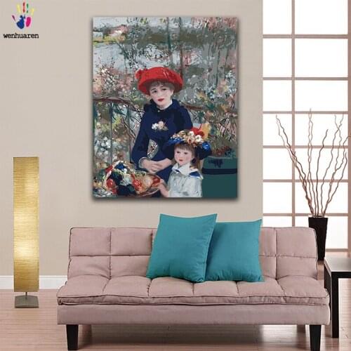 DIY colorings pictures by numbers with colors Two sisters on the balcony picture drawing painting by numbers framed Home