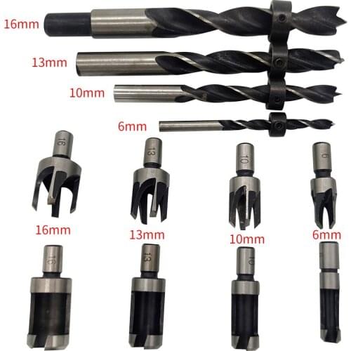 8pc Wood Plug Cutter Cutting Tool Drill Bit Set Straight And Tapered Taper 5/8" 1/2" 3/8" 1/4" Woodworking Cork Drill Bit Knife