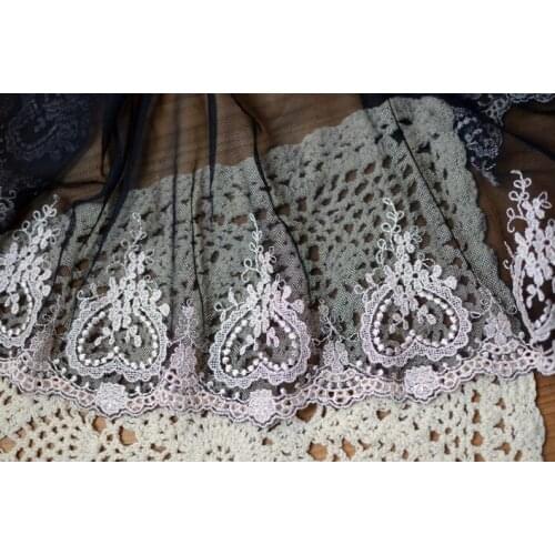 New!2 Meters Black With Pink New Flower Pattern 18cm Embroidered Lace Edge Trim Home Applique DIY Sewing Craft Wedding Accessory