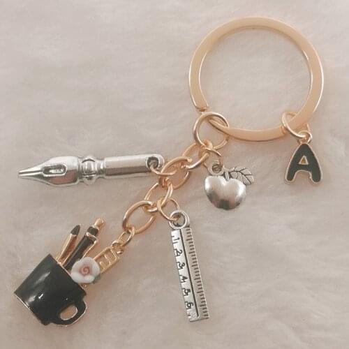 Charm enamel pen holder Teachers Day gift keychain, thank you teacher for the light A-Z letter pendant high-quality keychain
