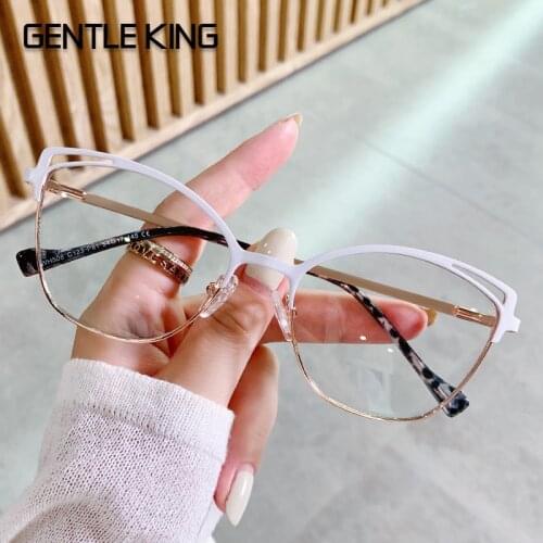 GENTLE KING Fashion Anti-Blue Light Metal Cat Eye Glasses Frame Fashion Cat Ear Optical Frames Women