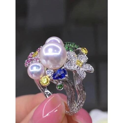 Flower 925 Sterling Silver Ring Finger Ring Base Settings Adjustable Ring Findings Jewelry Parts Fittings Accessories for Pearls