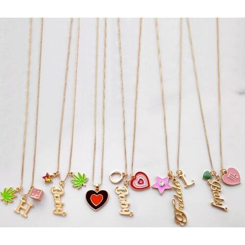Cute Drop oil Double layer Heart Star Mushroom Pendant Necklace For Women Golded Metal Letter Thin Chain Necklace Charm Jewelry