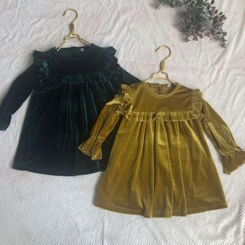 Autumn Winter Baby Dress Solid Color Long Sleeve Toddler Baby Girls Dresses Sweet Kids Velvet Clothes Princess Style Dresses