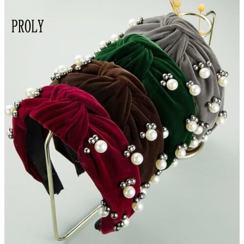 PROLY New Fashion Women Hair Accessories Wide Side Headwear Pearls Hair Band High-grade Flannel Hairband Casual Headband