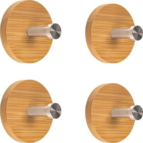 Simpletome Adhesive Hooks Bamboo Heavy Duty for Coats Towels Bags Office Home Decoration Bigger Strong Tape with Brushed SUS304