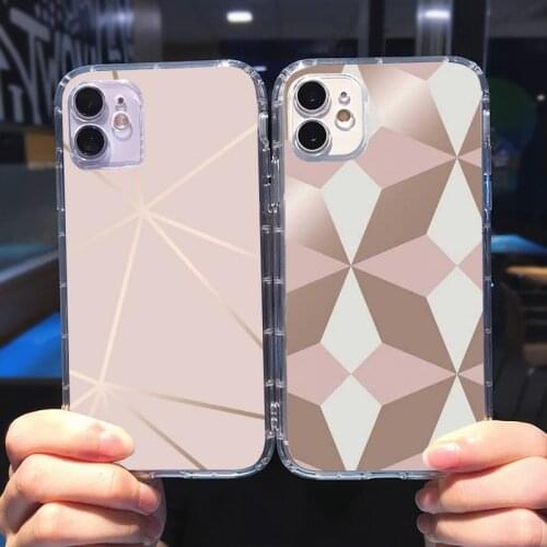 Geometric Marble Phone Case Transparent for iPhone 6 7 8 11 12 s mini pro X XS XR MAX Plus cover funda shell