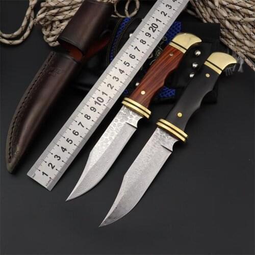 Buc Straight Knife Outdoor Tactical Knife Fixed Blade Knife VG10 Damascus/DC53 Blade Camping Hunting Jungle Survival Knife