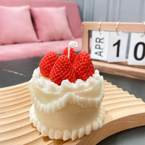 PRZY 3D Decorated Cake Silicone Scented Candle Strawberry Birthday Cake Molds Fondant Mould Chocolate Baking Mold Soap Molds Han