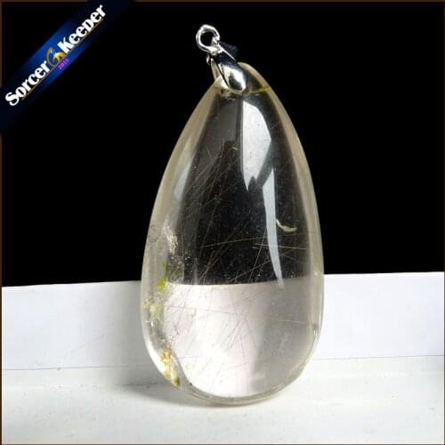 Rare Natural Quartz Gold Rutilated Garden Quartz Crystal Love Necklace Pendant natural minerals Fish Tank Beads OS682