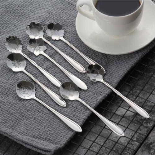 Sakura Shaped Stainless Steel Coffee Spoon Jelly Sugar Ice Cream Spoons Kitchen Bar Tool LX4863