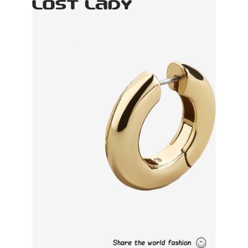Lost Lady Minimalist Small Hoop Earrings Statement Vintage Gold Color Alloy Earrings for Women Fashion Party Jewelry Wholesale