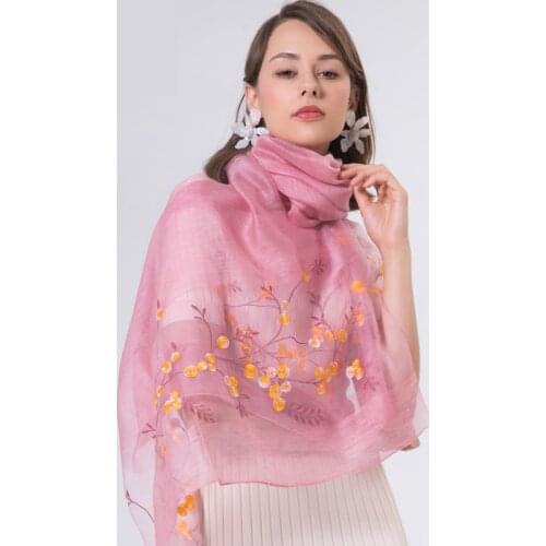 All-Match Real silk wool scarf Brand Mulberry silk Shawl Luxury silk wool Women thin silk scarves embroidered shawls