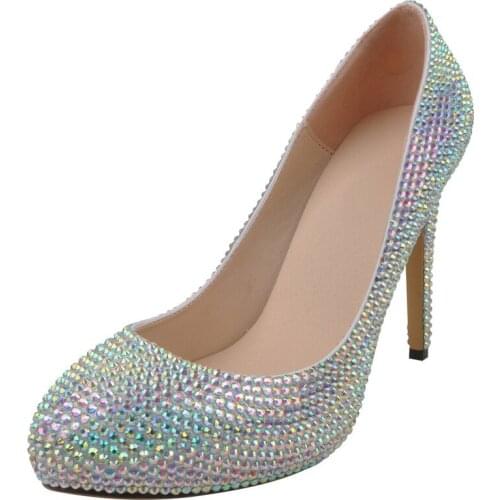 Designer Women Pumps Wedding Party Round Toe Sequined Cloth 11CM Thin High heels Slip On Rhinestones Bling shoes size 35-42