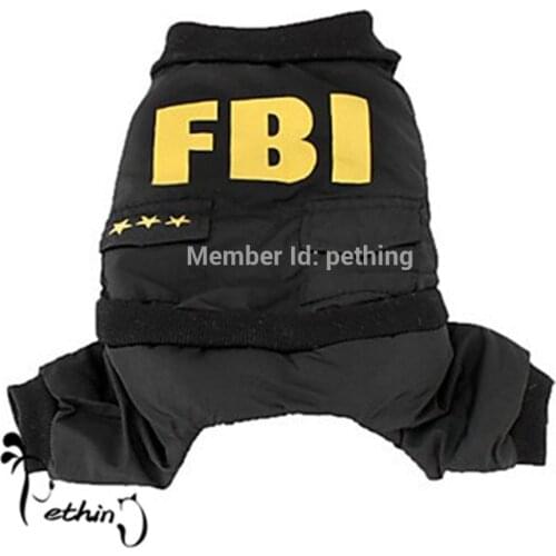 Unique style FBI winter dog jacket black jumpsuits dog clothing winter warm XS-XL quilted dog jacket