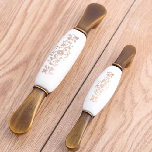 Vintage style flower ceramic furniture handles bronze kitchen cabinet pulls knobs coffee dresser drawer handles pulls 128mm 96mm