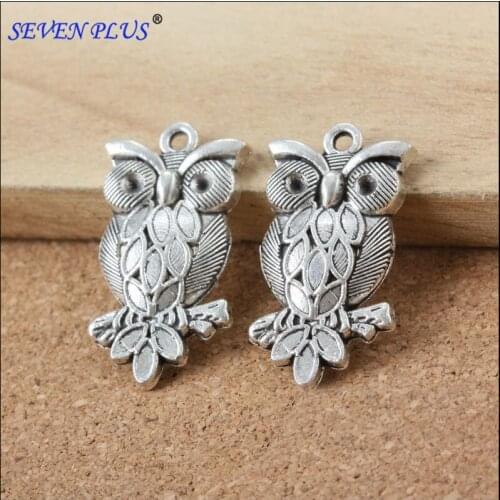High Quality 20 Pieces/Lot 30mm*16mm Antique Silver plated Plate Animals Owls Metal Charms