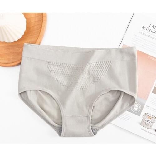 Womens Panties Seamless Mid-Rise Underwear Hive Mesh Solid Color Briefs Hip Lift Cotton Crotch Lingerie One Size Macaroon