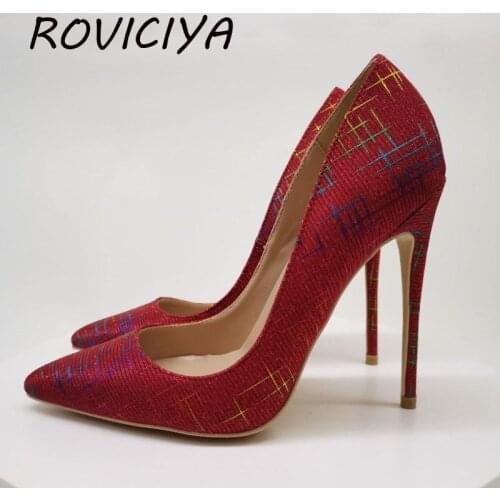 Red brand fashion new pointed toe high-heeled exquisite elegant shoes 12cm high heel ladies party shoes BM010 ROVICIYA