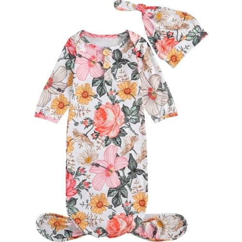 2Pcs Baby Children Girls Boys Floral Print Sleeping Bags Hat Long Sleeve O Neck Infant Toddler Cotton Autumn Sleep Bag 0-3M