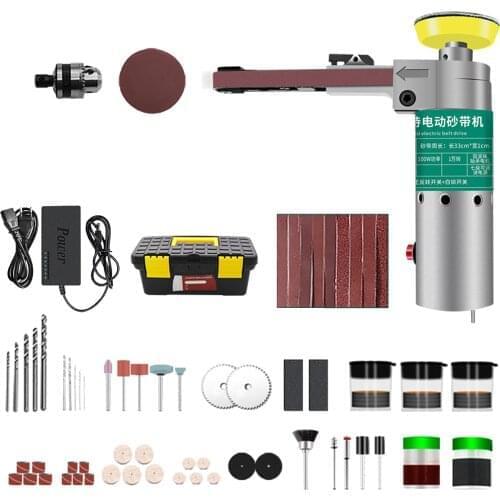 211pcs 100W Electric Belt Sander Electric Grinder Polisher 7-Speed Grinding Machine &Sanding Belts Drill Bit 10-inch Tool Box