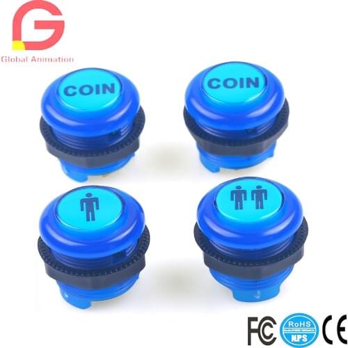 4 Pcs/Lot 5V LED Illuminated Push Button 1P / 2P Player Start Buttons + 2x Coin Buttons for MAME & JAMMA , Fighting Game