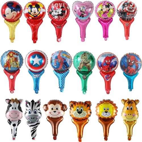 50pcs 25*35cm hand stick hero foil balloon Spiderman hlium globals spider Cartoon man balls kids Supper Hero birthday toys