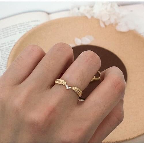 925 Sterling Silver Plated 14K Gold Olive Branch Shiny Zircon Elegant Vintage Wedding Resizable Ring Jewelry for Women Gift New