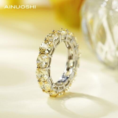AINUOSHI 925 Sterling Silver 5x5mm Cushion Cut Lad Created Diamond Eternity Band Rings For Wedding Bridal Fine Jewelry Gift