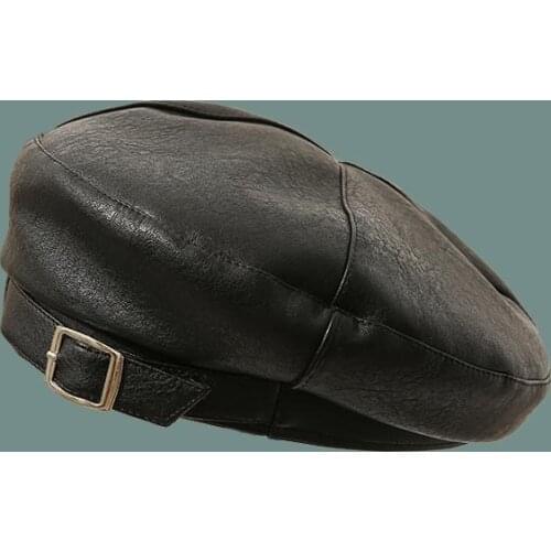 Women PU Leather Iron Button Flat Beret French Artist Octagonal Hat Painter Berets Autumn Winter All-Matching Warm Walking Caps