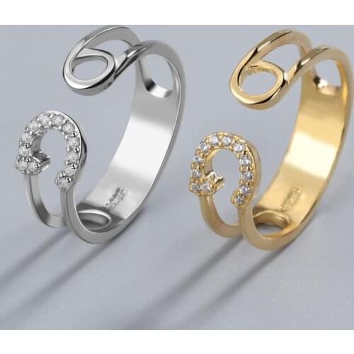 Bohemia Exquisite Cubic Zirconia Adjustable Rings for Women Charm Silver Color Jewelry Luxury Geometric Hollow Opening Ring