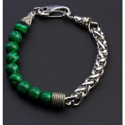 Mens Bracelet Tiger Stone Beaded Stainless Steel Bracelet Personality Mens Leisure Sports Party Jewelry Birthday Gift