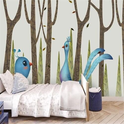 Milofi3D decorative wallpaper mural Nordic minimalist hand-painted forest animal bird childrens room background wall