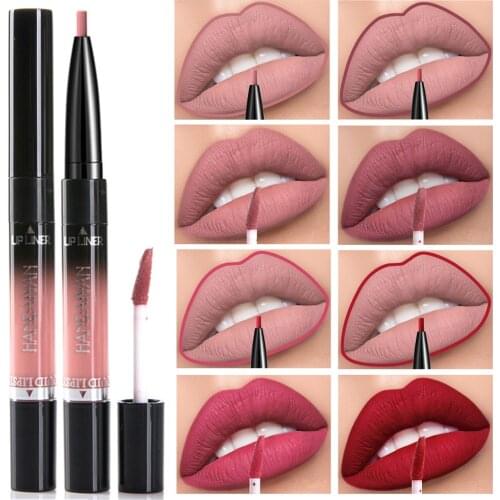 14Color Double-end Liquid Lipstick Waterproof Matte Nude Lipstick Long Lasting Women Sexy Lips Makeup Red Lip Liner Handaiyan
