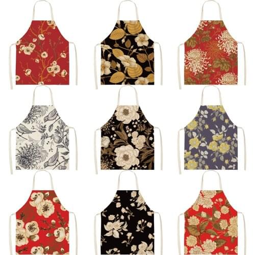 1 piece of Chinese antique kitchen apron New Year cotton and linen bib household cleaning apron household cooking apron