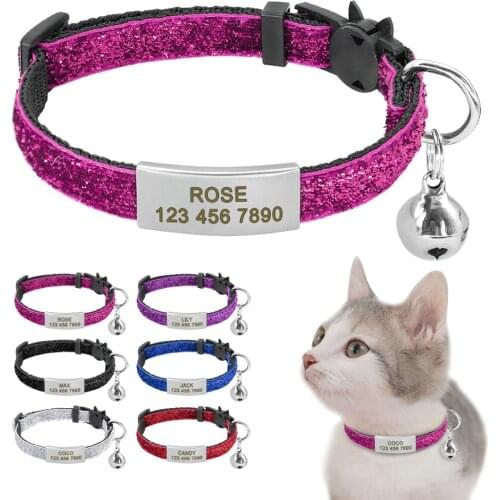 Personalized Quick Release Cat Collar Bling Puppy Kitten ID Tag Collars Bell Safety Custom Engraved Name Tag For Small Dogs Cats