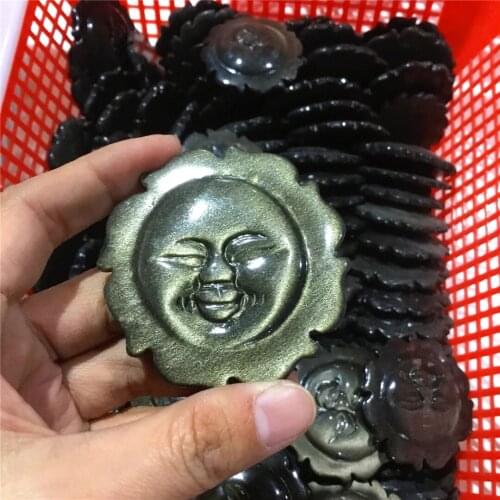 Natural Gold Obsidian Crystal Stone Carved Sun Figurine Stones For Decorate
