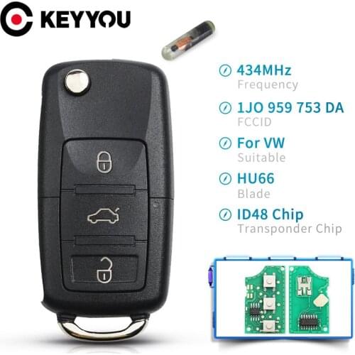 KEYYOU 10X For Volkswagen 3 Button Remote Car Key For VW PASSAT Polo Skoda Seat Polo/Golf/Beetle 1J0959753 DA 434Mhz ID48 Chip