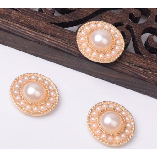 10 Pieces/Lot 16mm Metal Pearl Bead Round Buttons Clothing Settings DIY Jewelry Findings