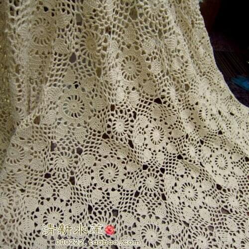 Free shipping european fashion design crochet hook beige bedspread sheet cotton lace curtain flowers decoration bedcover